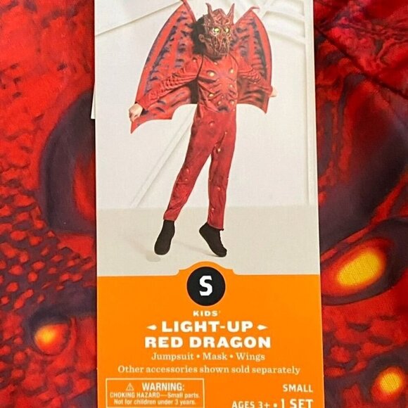Target Kids' Light Up Red Dragon Halloween Costume Jumpsuit Mask Wings Size Sm - Picture 4 of 11